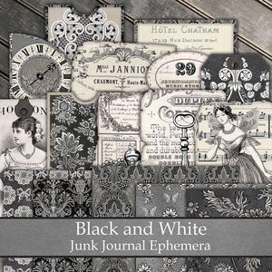 Efêmeros em preto e branco, páginas para diário de recortes, efêmeros para imprimir, bolsos, efêmeros, diário de recortes, etiquetas, bolsos, inspiração vintage