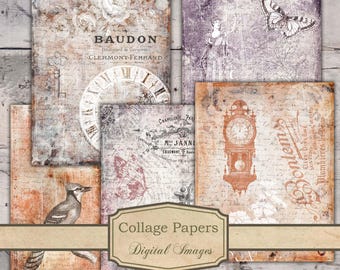 Collage Papers, Printable Journal, Collage Papers, Printable Papers, Grunge Junk Journal, Printable Vintage Papers, Junk Journal Printable
