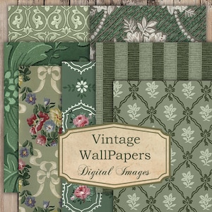 Vintage Tapeten, druckbares Journal, grüne Papiere, druckbare Papiere, Tapeten, Journal, druckbare Vintage Papiere, Junk Journal druckbare