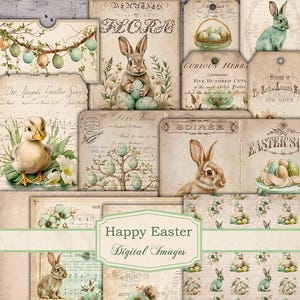 Happy Easter ADD ON, Junk Journal Pages, Easter Bunny, Ephemera, Easter Tags, Ephemera Digital Papers Set, Junk Journaling, Scrapbook Spring