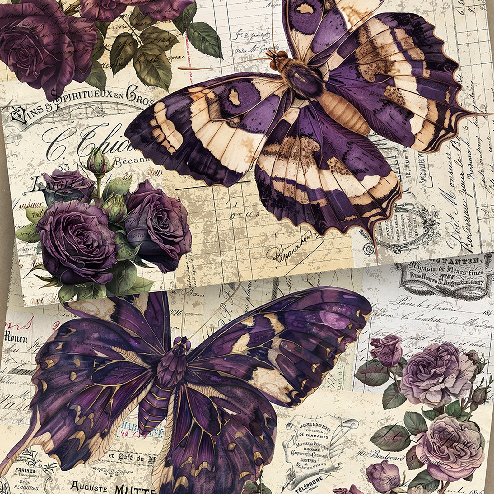 Butterfly Collage Junk Journal Pages, Digital Floral Collage, Ephemera ...