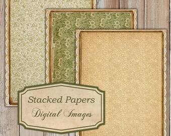 Stacked Papers, Printable Journal, Collage Papers, Printable Papers, Green Junk Journal, Printable Vintage Papers, Junk Journal Printable