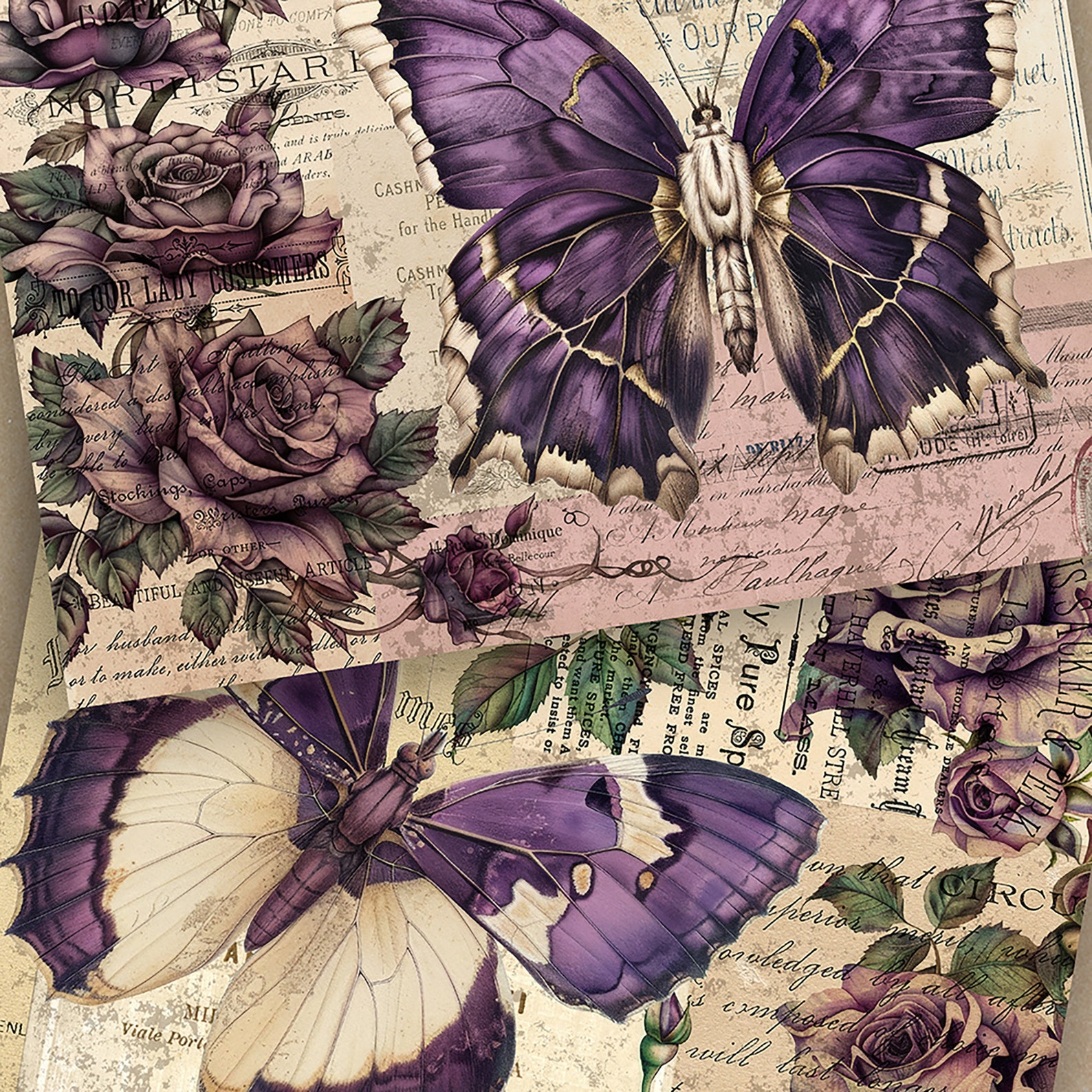 Butterfly Collage Junk Journal Pages, Digital Floral Collage, Ephemera ...