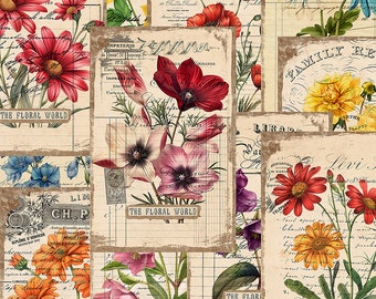 Flower Cards Junk Journal Pages, Junk Journal Kit, Wild Flowers, Spring, Garden, Ephemera Digital Papers Set, Junk Journaling, Scrapbook