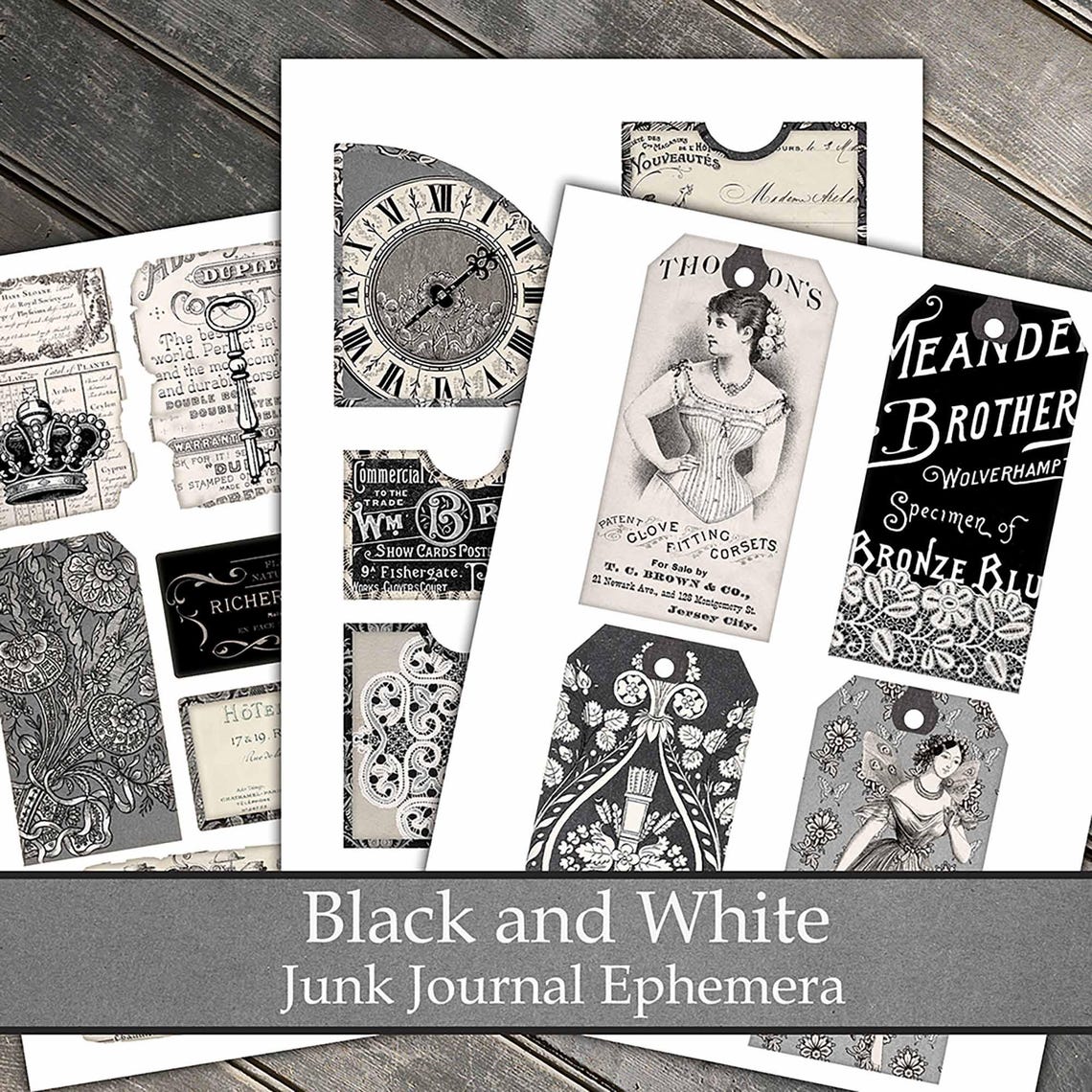 Black and White Ephemera, Junk Journal Pages, Printable Ephemera ...