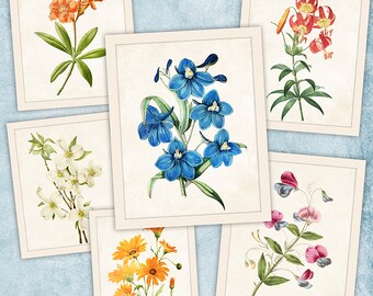 Floral Cards, Junk Journal Pages, Junk Journal Kit, Tulips, Flowers, Spring, Garden, Botanical, Digital Papers Set, Junk Journal Scrapbook