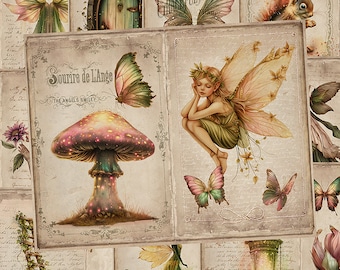 Green Fairy Junk Journal Pages, Magic Fairy, Printable Journal, Fairy Tale, Ephemera Digital Papers, Junk Journal, Scrapbook Spring Fairies