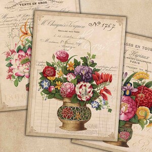 Floral Bouquet Cards Junk Journal Pages, Junk Journal Kit, Flowers, Spring, Garden, Ephemera Digital Papers Set, Junk Journaling, Scrapbook