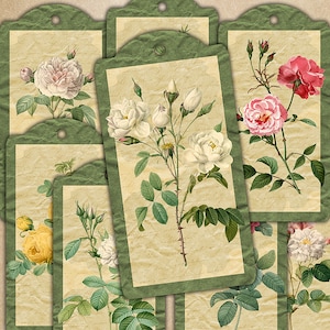 Étiquettes fleuries, Pages de journal indésirable, Kit de journal indésirable, Roses roses, Printemps, Papiers numériques éphémères de scrapbooking, Journalisation indésirable, Étiquettes florales