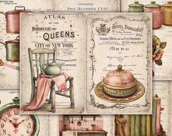 Old Kitchen Junk Journal Pages, Printable Journal, Ephemera Digital Papers, Junk Journal, Scrapbook, Grandma Kitchen, Ephemera Scrapbook
