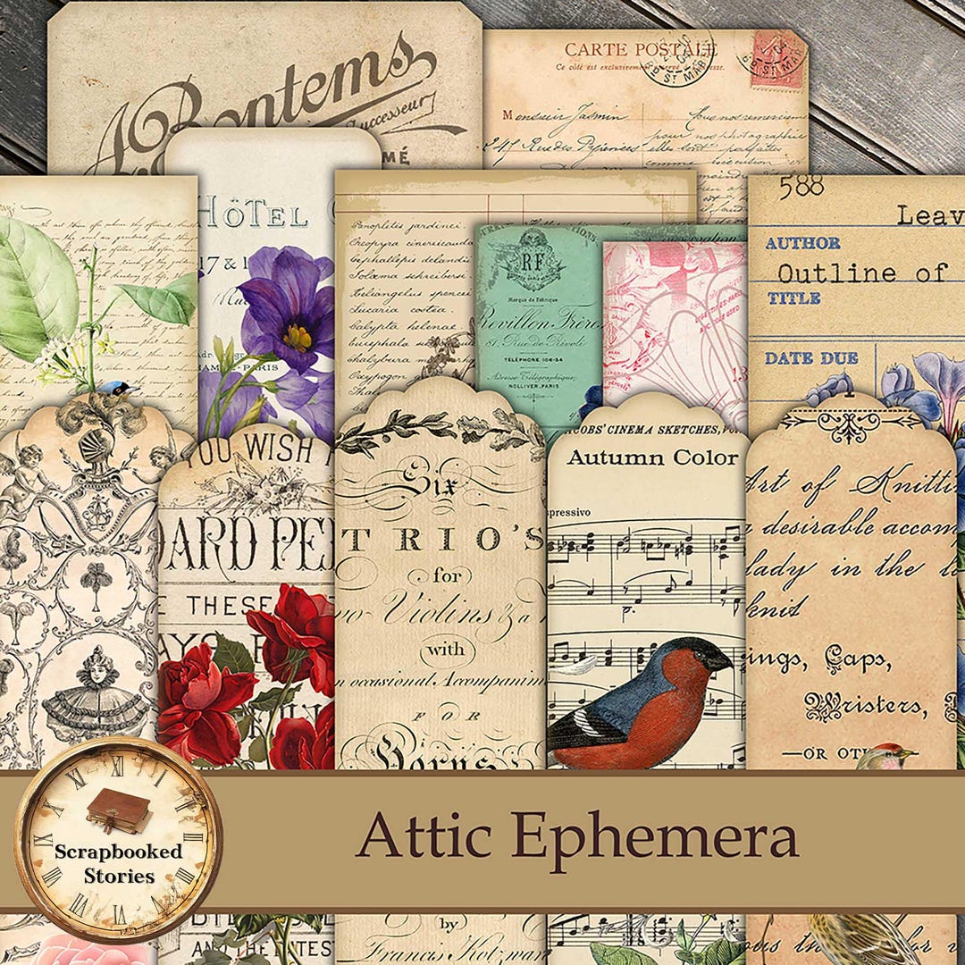 Attic Ephemera Digital Junk Journal Kit, Printable Ephemera, Digital ...