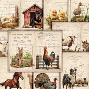 Pagine del diario spazzatura degli animali da cortile, Cottagecore, kit diario stampabile, accogliente, fattoria, effimeri digitali, effimeri album di ritagli, diario spazzatura