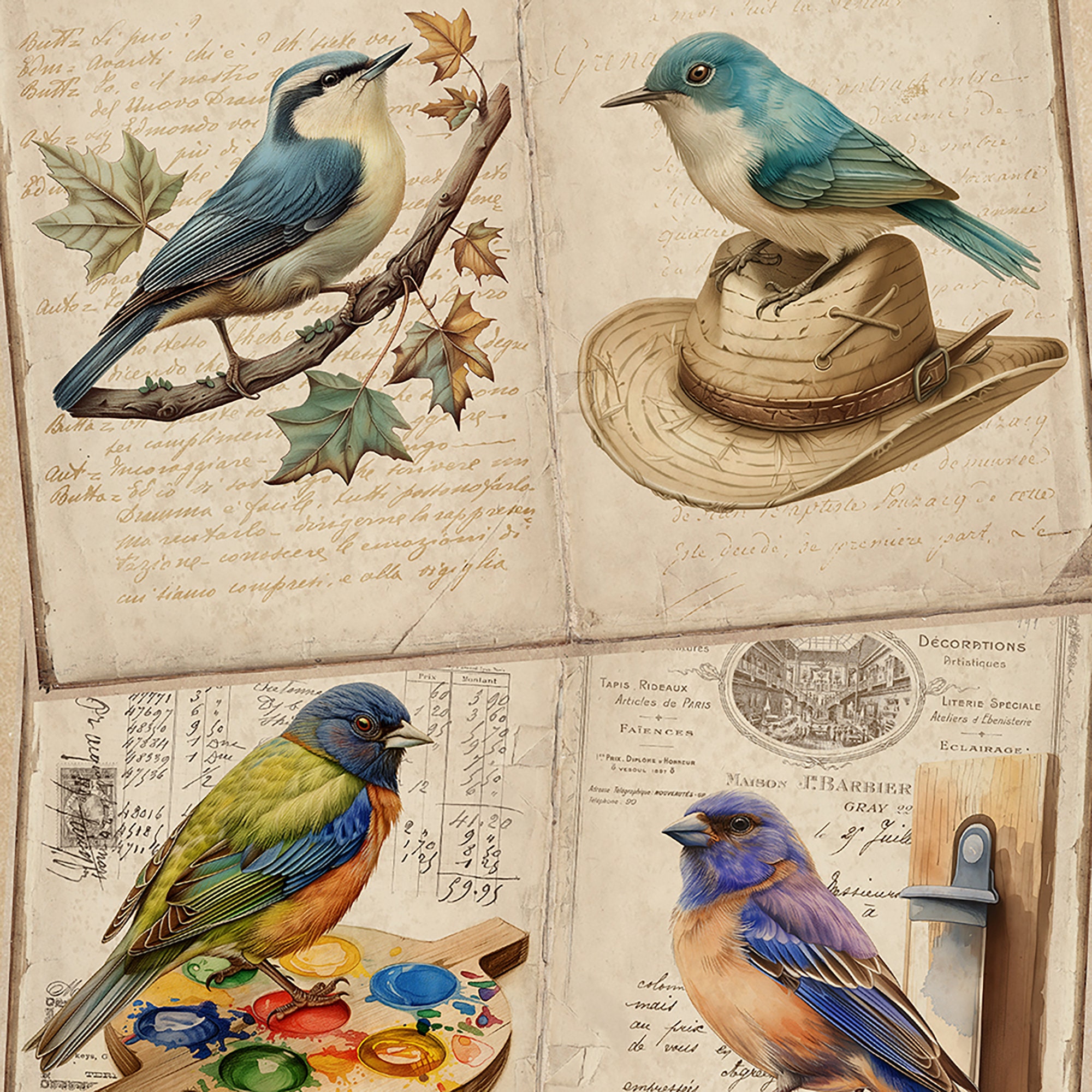 Birds Junk Journal Pages, Garden, Printable Journal, Ephemera Digital ...
