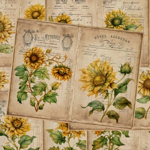 Tournesols Junk Journal Pages, Junk Journal Kit, Journal imprimable, Tournesols, Ensemble de papiers numériques éphémères, Junk Journaling, Scrapbook