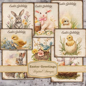 Easter Greetings Junk Journal Pages, Easter Bunny, Printable Journal, Rabbit, Ephemera Digital Papers Set, Junk Journaling, Scrapbook Spring