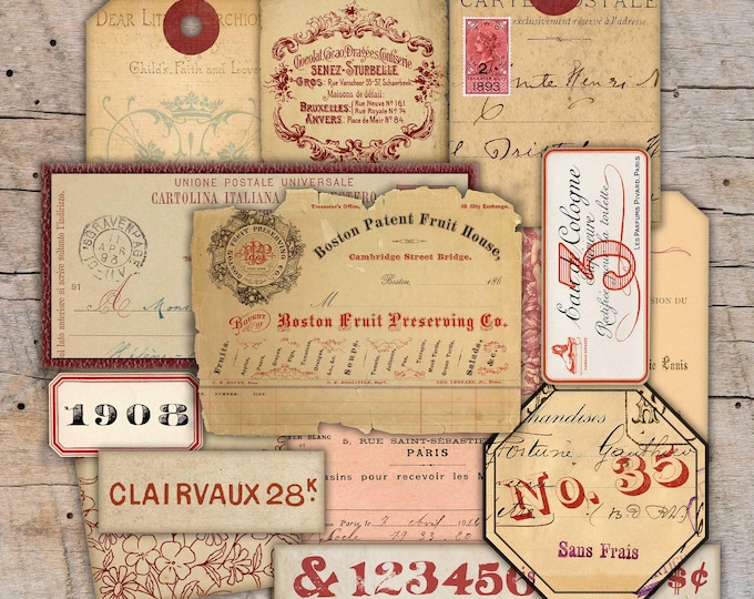Red Ephemera Pack Instant Download, Printable, Digital Collage Diary ...