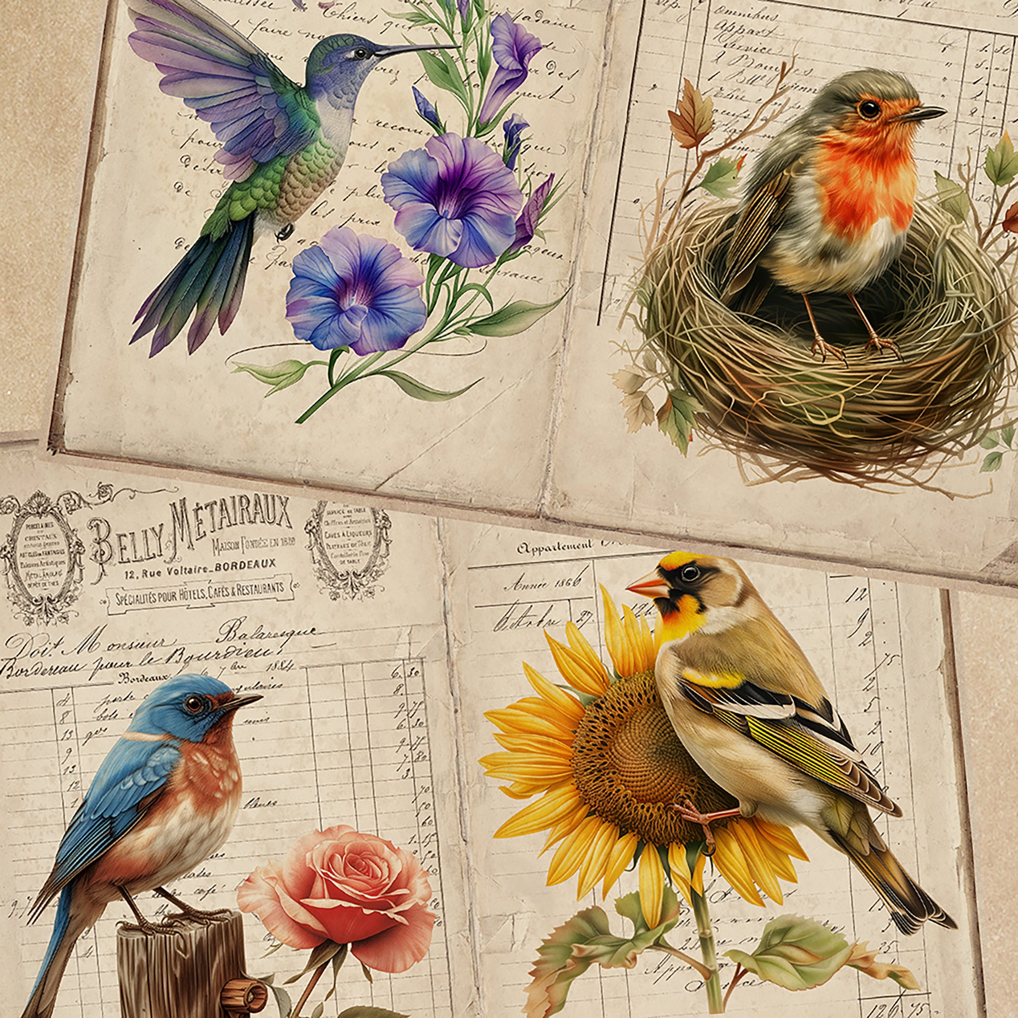 Birds Junk Journal Pages, Garden, Printable Journal, Ephemera Digital ...