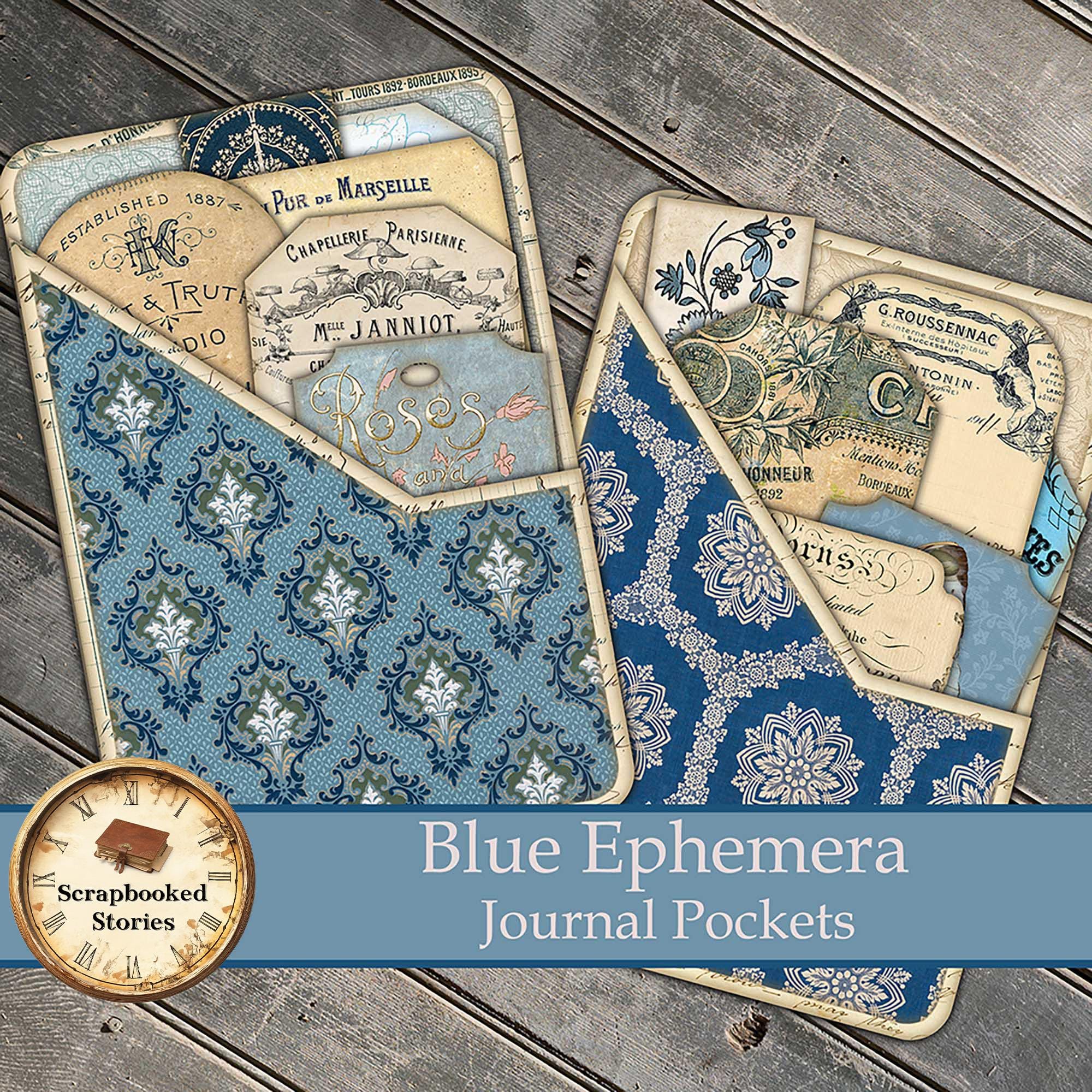 Blue Pockets, Ephemera Junk Journal Kit, Printable Ephemera, Pockets ...
