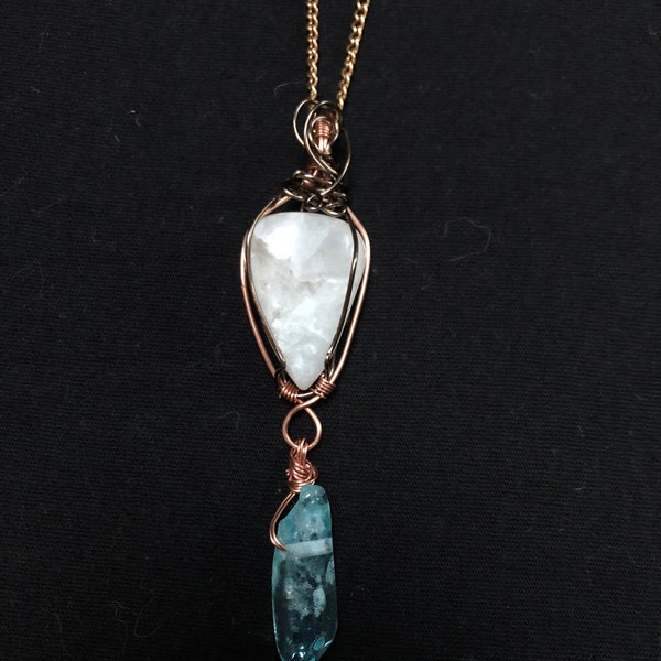 Moonstone Aqua Aural Quartz Necklace