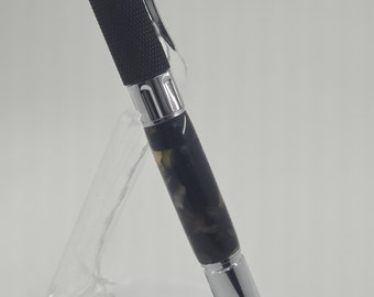 Black & Gold Crush and Chrome Revolver Click Ballpoint Pen