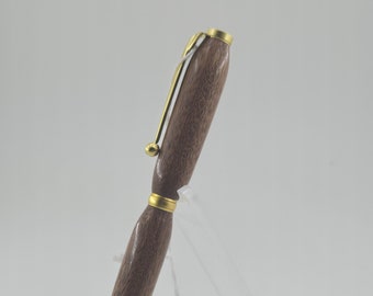 Sapele & Satin Gold Fancy Slimline Twist Ballpoint Pen
