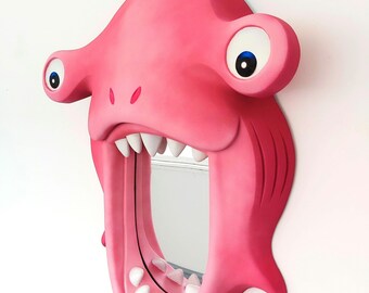 Wall Mirror For Kid, Kid Room Mirror, Nursery Wall Mirror, Shark Wall Sing, Hanging Kid Mirror, Fun Shaped, Wall Art Kid, Sea Nursery Mirror