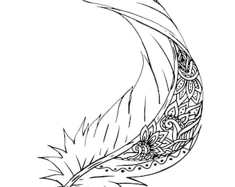 Feather Coloring Book / 30 pages / 8.5 by 11 inches / digital download
