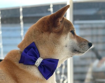Pajarita morada para perro, lazo para collar de mascota con elegante cinta festiva