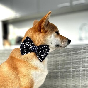 Navy blue bow tie for a dog, boucle pet collar bow with elegant ribbon