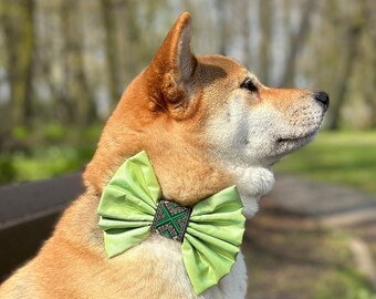 Nœud papillon vert clair pour chien, nœud de collier pour chien avec ruban vert