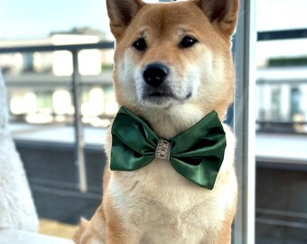 Pajarita verde esmeralda para perro, pajarita verde para collar de mascota con cinta