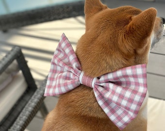 Rose gold plaid bow tie for a dog, large size, bow for dog collar