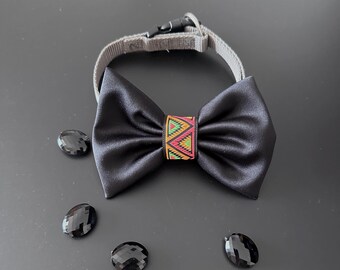 Black bow tie for a dog, Halloween black bow tie for dog collar with orange ribbon