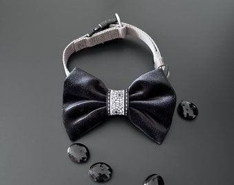 Halloween velvet black bow tie for a dog, classic black bow tie for dog collar