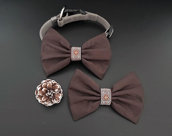 Muszka dla psa, Brązowa kokarda do obroży dla zwierząt z elegancką wstążką