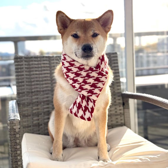Red Plaid Dog Scarf, Red White Houndstooth Necktie for a Dog With