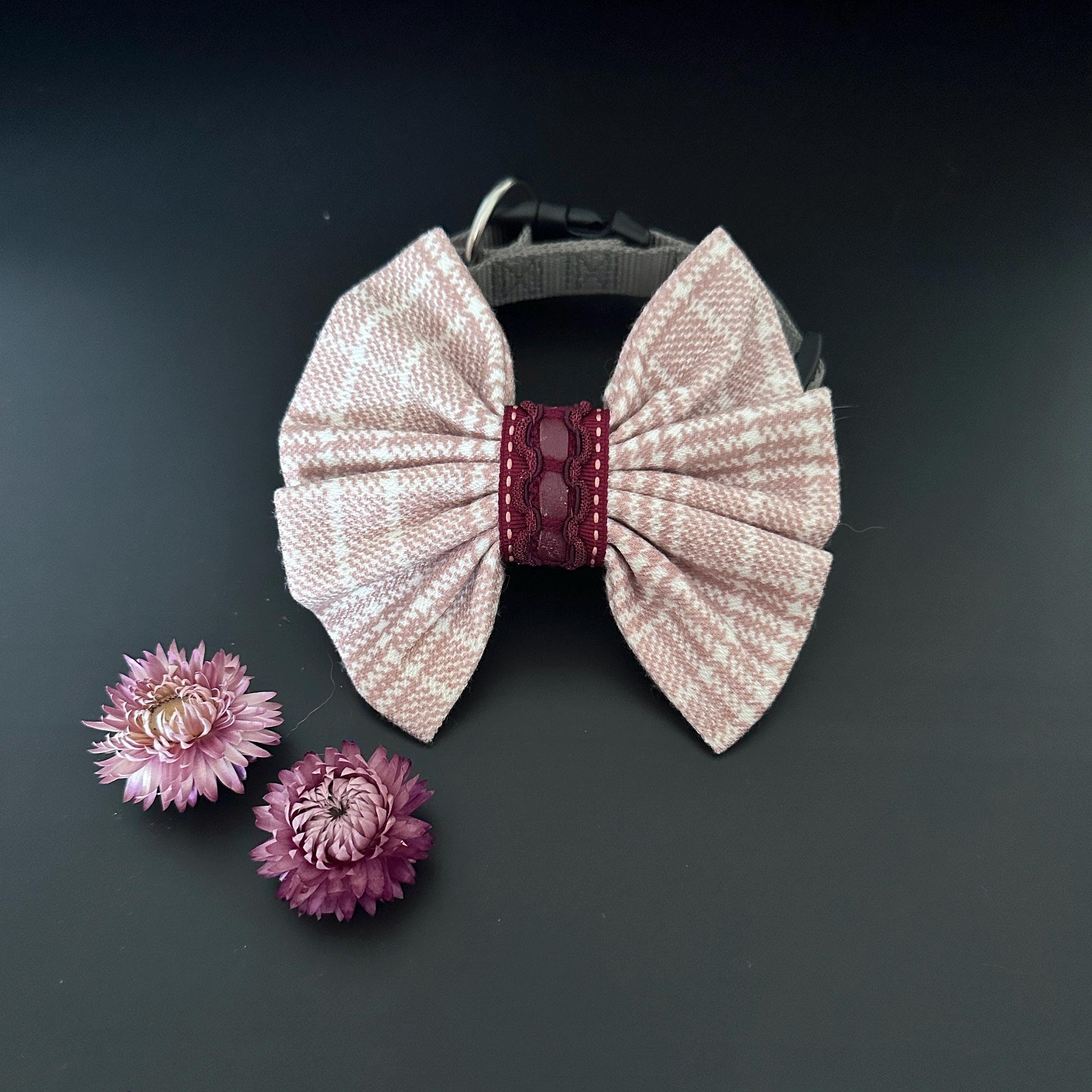Pajarita para perro, pajarita rosa para collar de mascota con elegante cinta burdeos