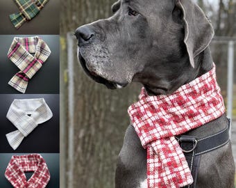 Plaid dog scarf for large breed, XXL necktie for a dog with velcro, 4 colors: red white, green, grey, pink