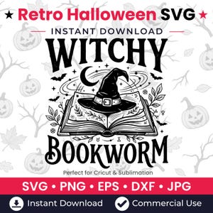 SVG Strega Topo di Biblioteca, SVG Amante dei Libri Streghesco, SVG Libro di Halloween, SVG Cappello da Strega, SVG Lettore Spettrale, File di Taglio Cricut, PNG di Halloween