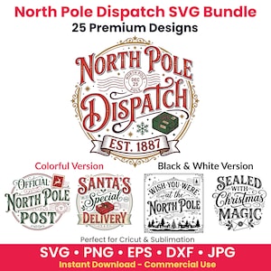 Nordpol-Funkmeldung SVG PNG-Bundle, 25 Vintage-Weihnachtsdesigns (Digitaler Download)