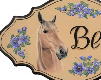 Horse portrait painting hand painted horse stall sign - custom horse plaque portrait painting, horse name plaque, horse lover gift idea