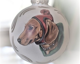 Hand painted pet portrait ornament custom pet portrait painting, dog portrait memorial ornament