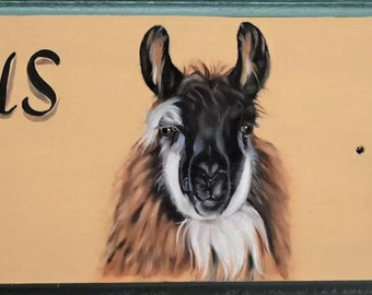 Donkey Stall Signs Lama Stall Plaque with portrait painting, hand painted horse stall signs