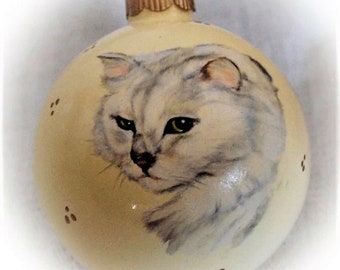 Hand painted cat portrait ornament - custom pet ornament