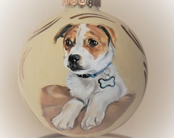 Dog portrait ornament custom pet portrait painting ornament, hand painted memorial ornament
