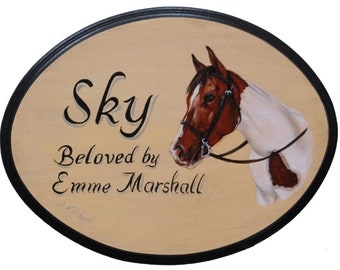 Stall sign w. hand painted horse portrait, oval horse name sign, gift for horse lover