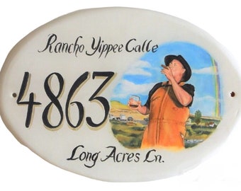 Ceramic Address Plaque Hand Painted House Number Plaque with Custom Scenery / Portrait Paintings