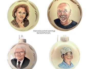 Memorial Portrait Painting Ornament, Custom Hand Painted Dad Portrait from Photo- Gentlemen portrait