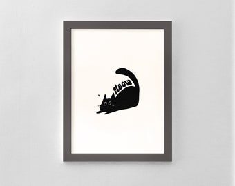 Funny Black Cat Art Print: Whimsical Cat Lover Gift (Digital Download)