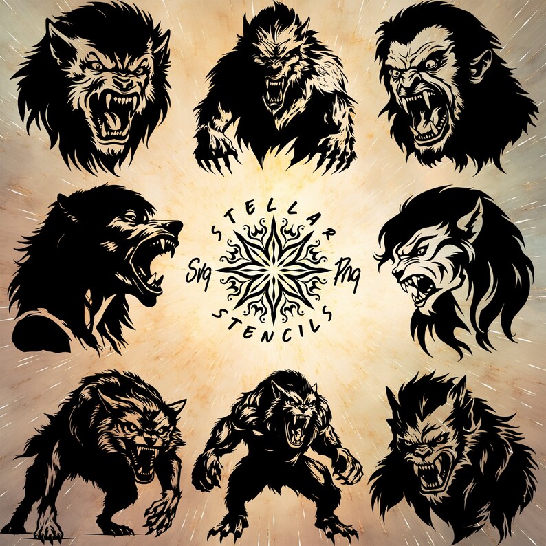 Werewolf SVG Bundle Halloween Stencil Commercial Use Vector Graphics
